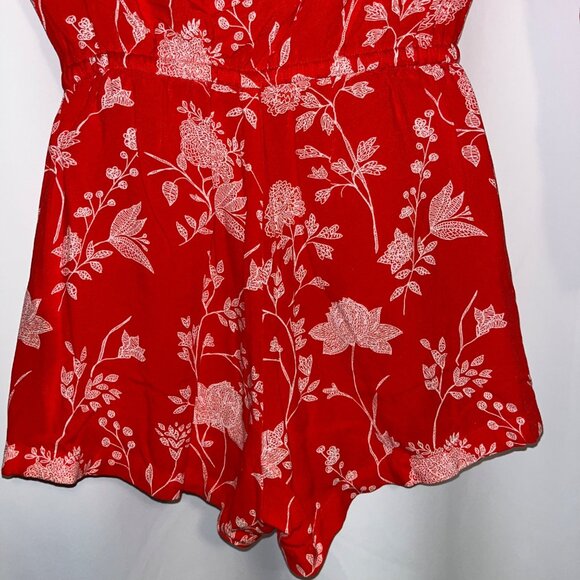 H&M Red Floral Print Romper With V-Neck & Long Sleeves - Picture 5 of 8